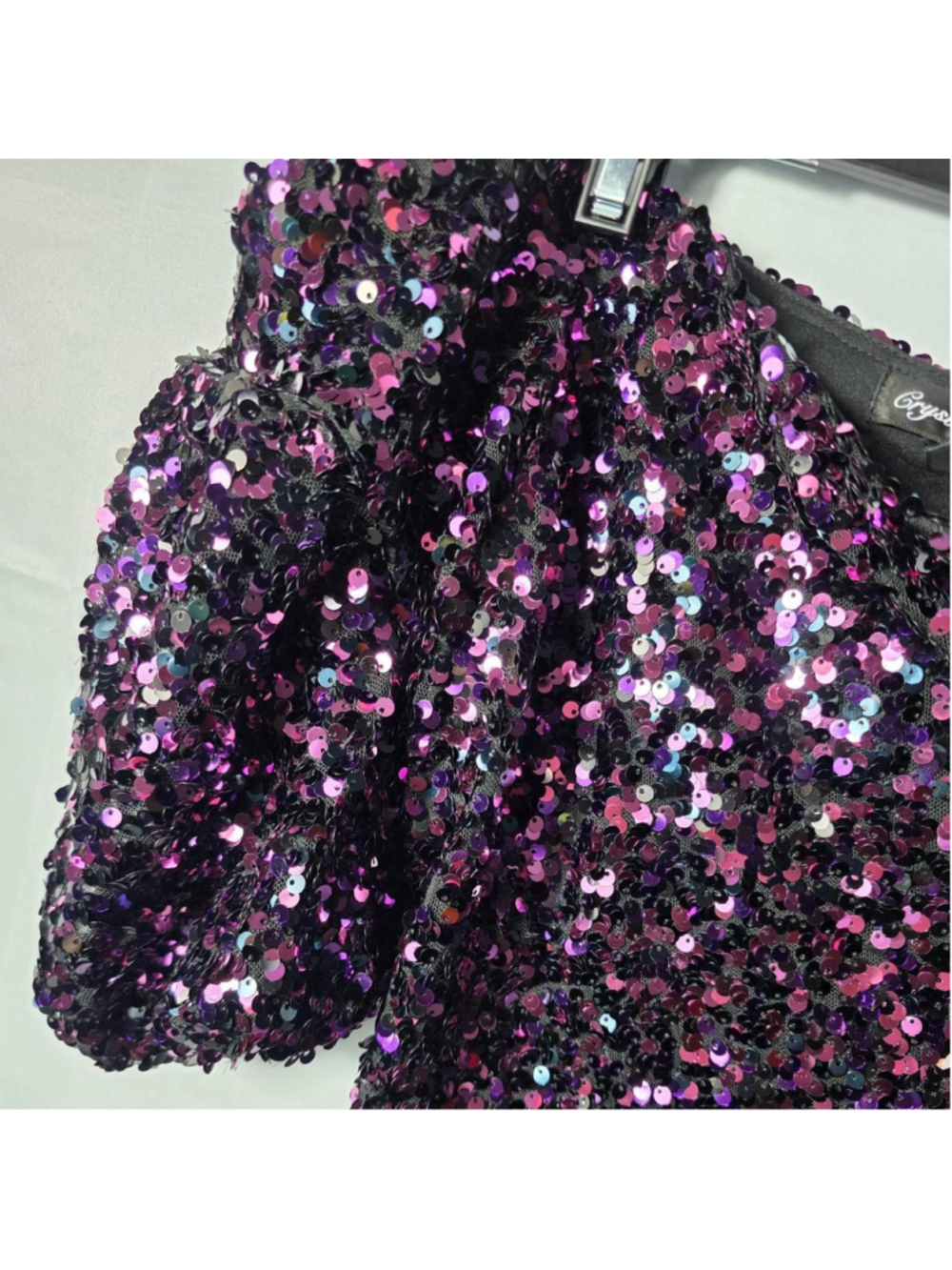Purple sequin bodycon dress with one short sleeve Size: S #glamour #party #bodyc - Picture 3 of 5